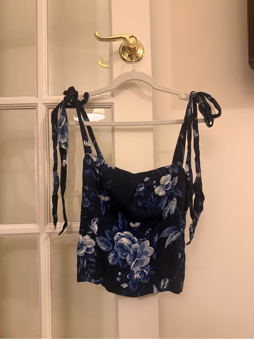 Reformation Navy Blue Floral Tie-Shoulder Cami